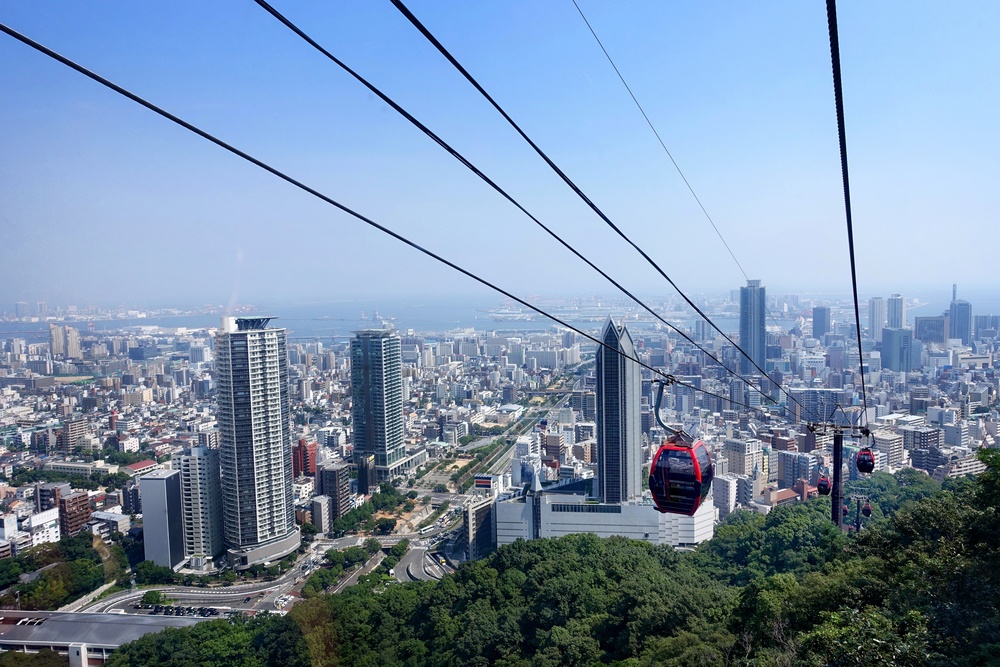 Kobe city view from Shin-Kobe ropeway to Nunobiki herb garden at Rokko mountain ,Kobe,Hyogo