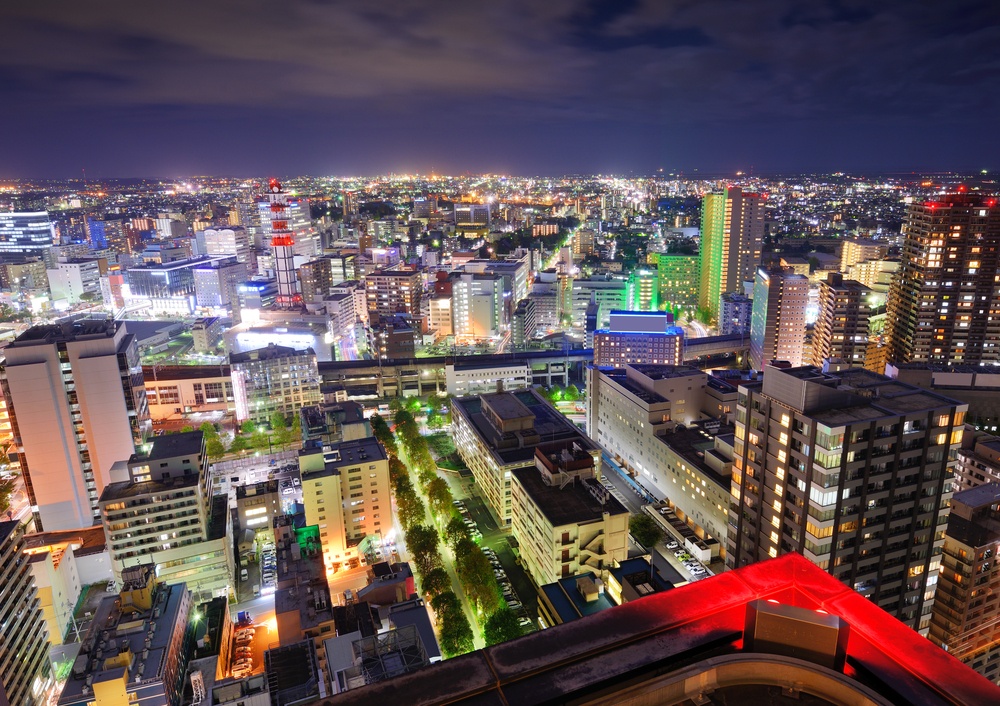 Cityscape of Sendai, Japan.