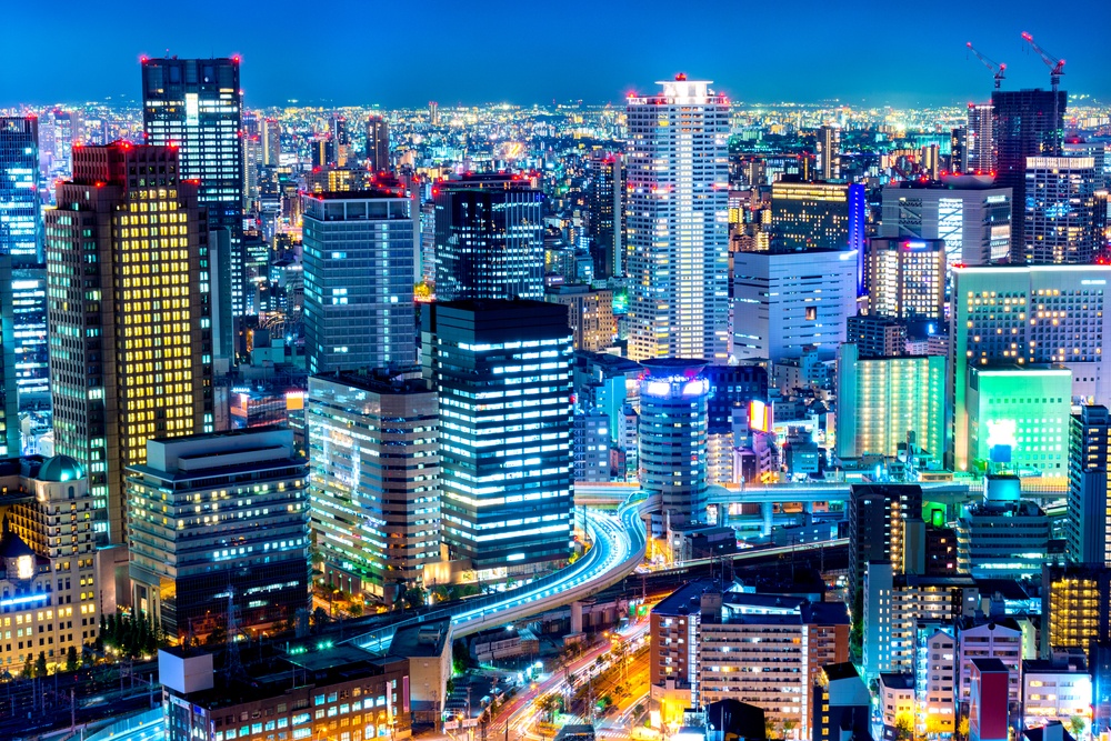 Beautiful of Osaka city aerial night view, Japan