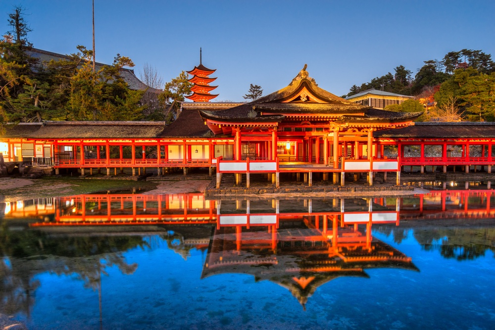 Itsukushima Shrine at night, Miyajima, Japan