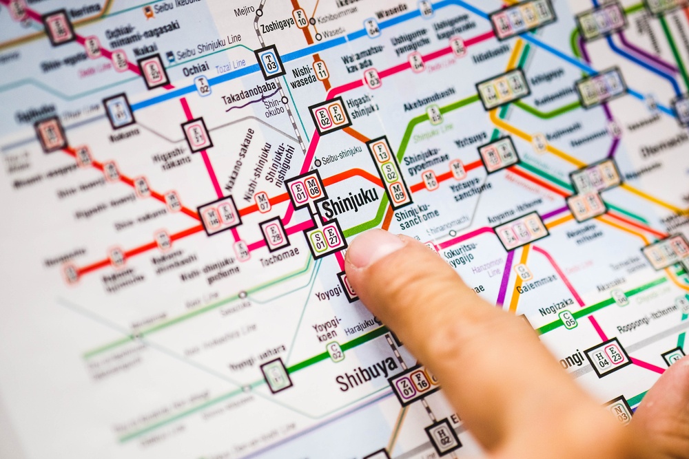 close up Shinjuku station in TOKYO metro subway map