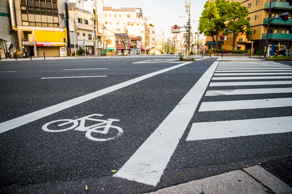 special bicycle lane for crossing the street in japan