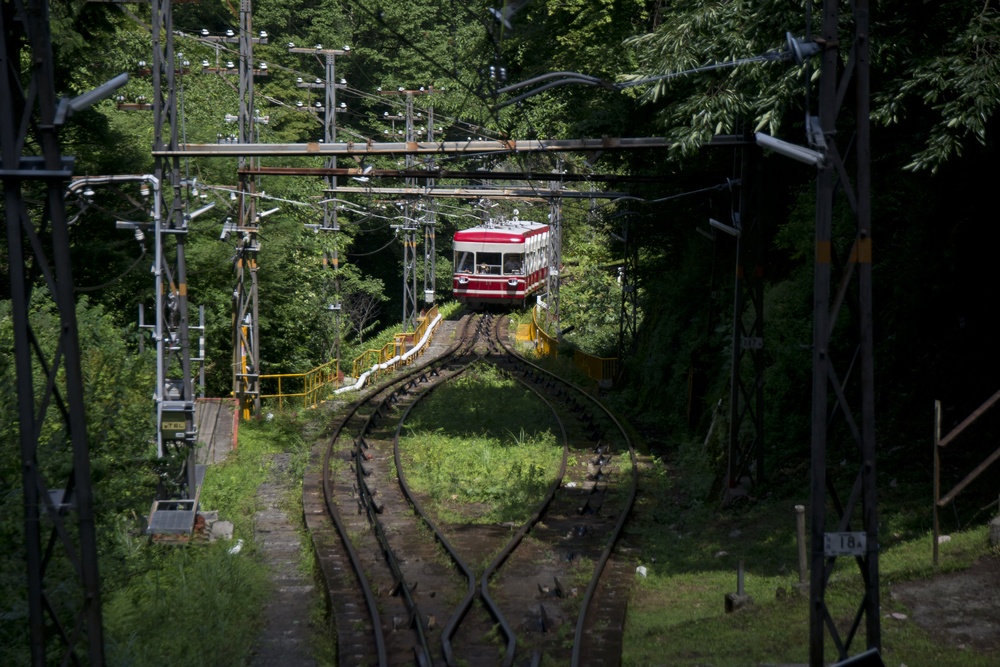 Cable car which goes up the mountain to Koyasan, Japan