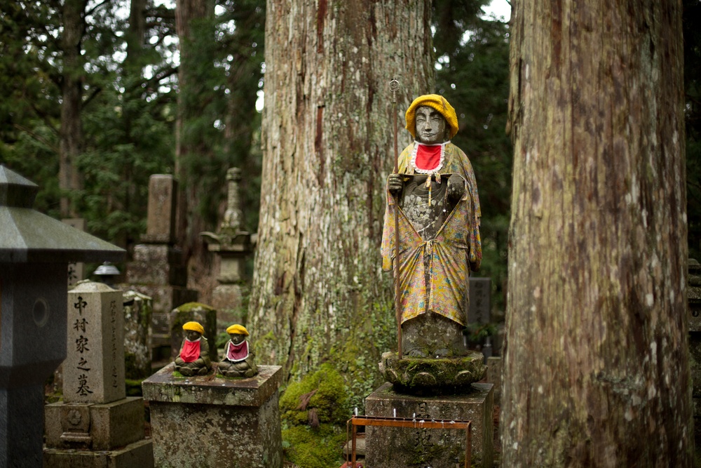 Gravestones and statues on Okunoin cemetery, Koyasan