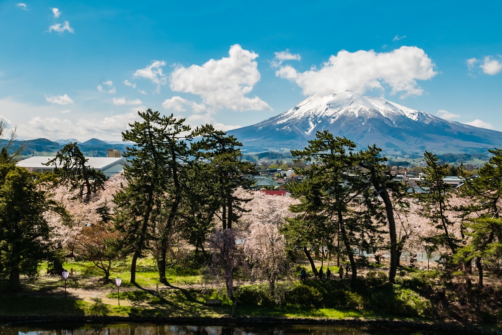 Mount Iwaki view from Hirosaki Castle Park in Hirosaki, Aomori, Japan
